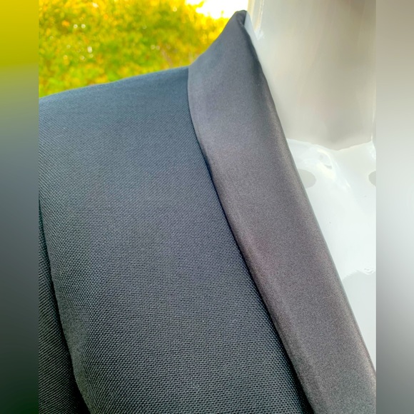 Zara black 100% Wool tuxedo style long blazer shiny black satin collar US Large - Picture 8 of 14